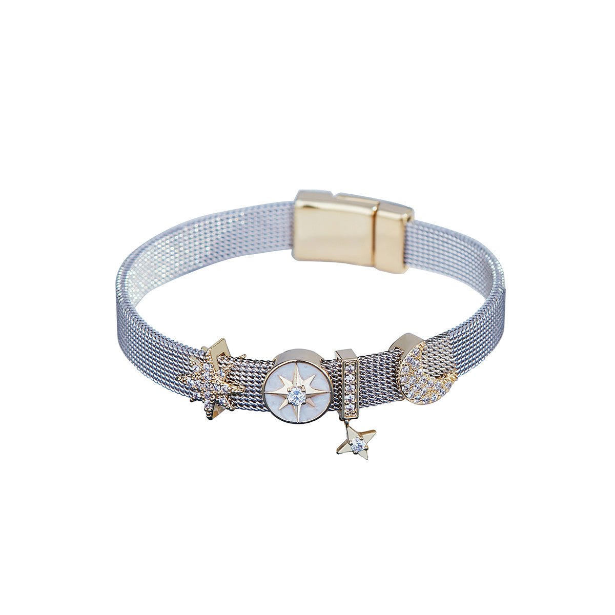 Star-Moon Compass Silver Bracelet